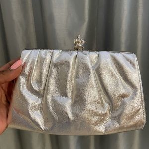 Vintage Silver Crown Clutch Purse w/ Chain
